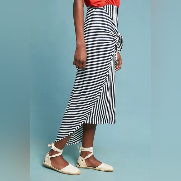Anthropologie Splendid x Margherita Isola Linen Wrap Striped Summer Skirt SzL - Picture 5 of 11